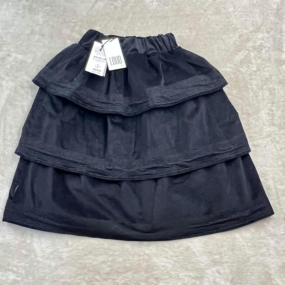 LOUD Apparel GS06 Want Me Black Tiered Ruffle Lace Trim Skirt Girls Size 8Y NWT